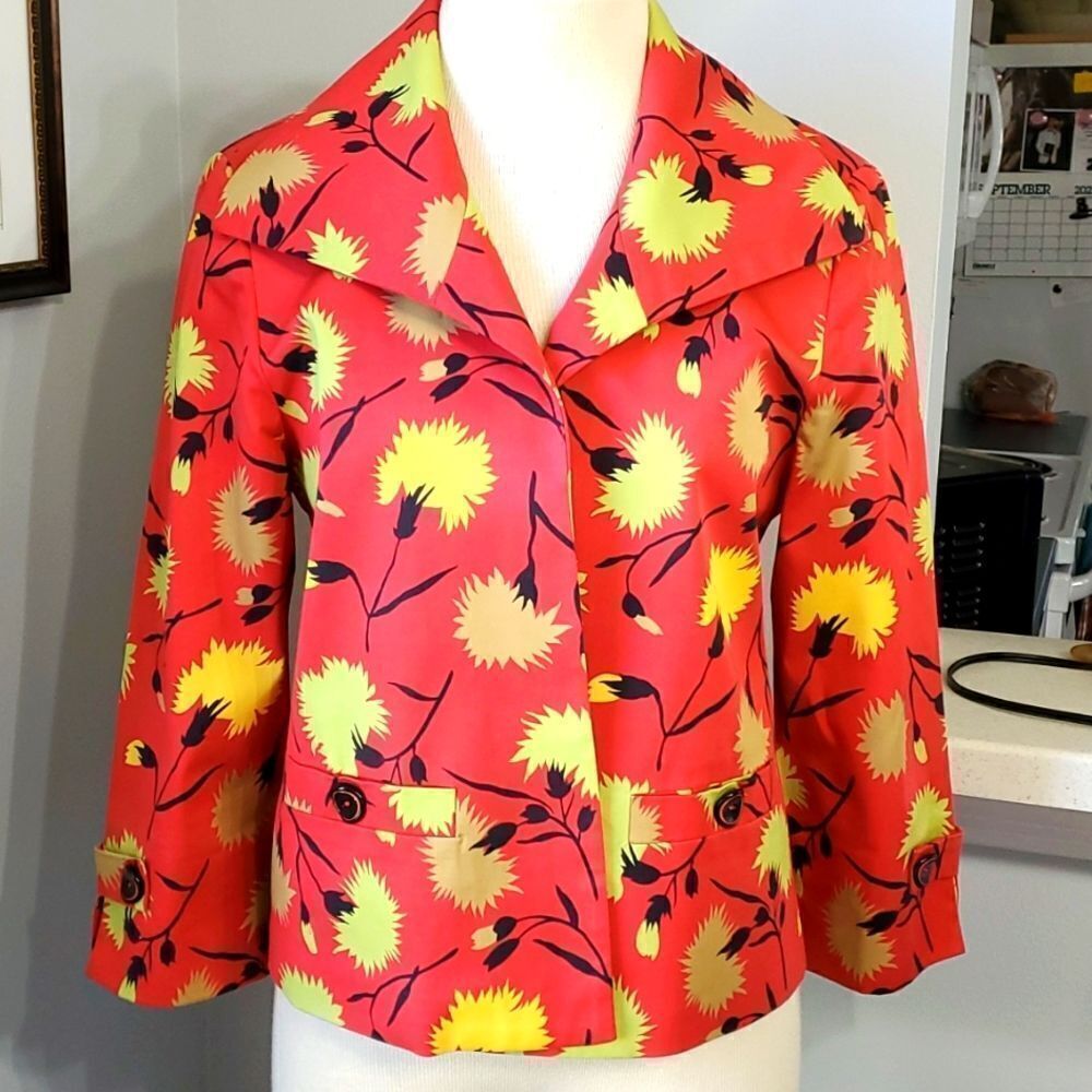 RANDY KEMPER,  vintage jacket. Open, bright colors. Size 8. Great‎ detail.